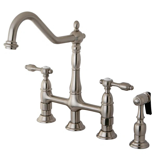 Tudor Double Handle Widespread Double Handle Kitchen Faucet with Brass Spray | Wayfair North America