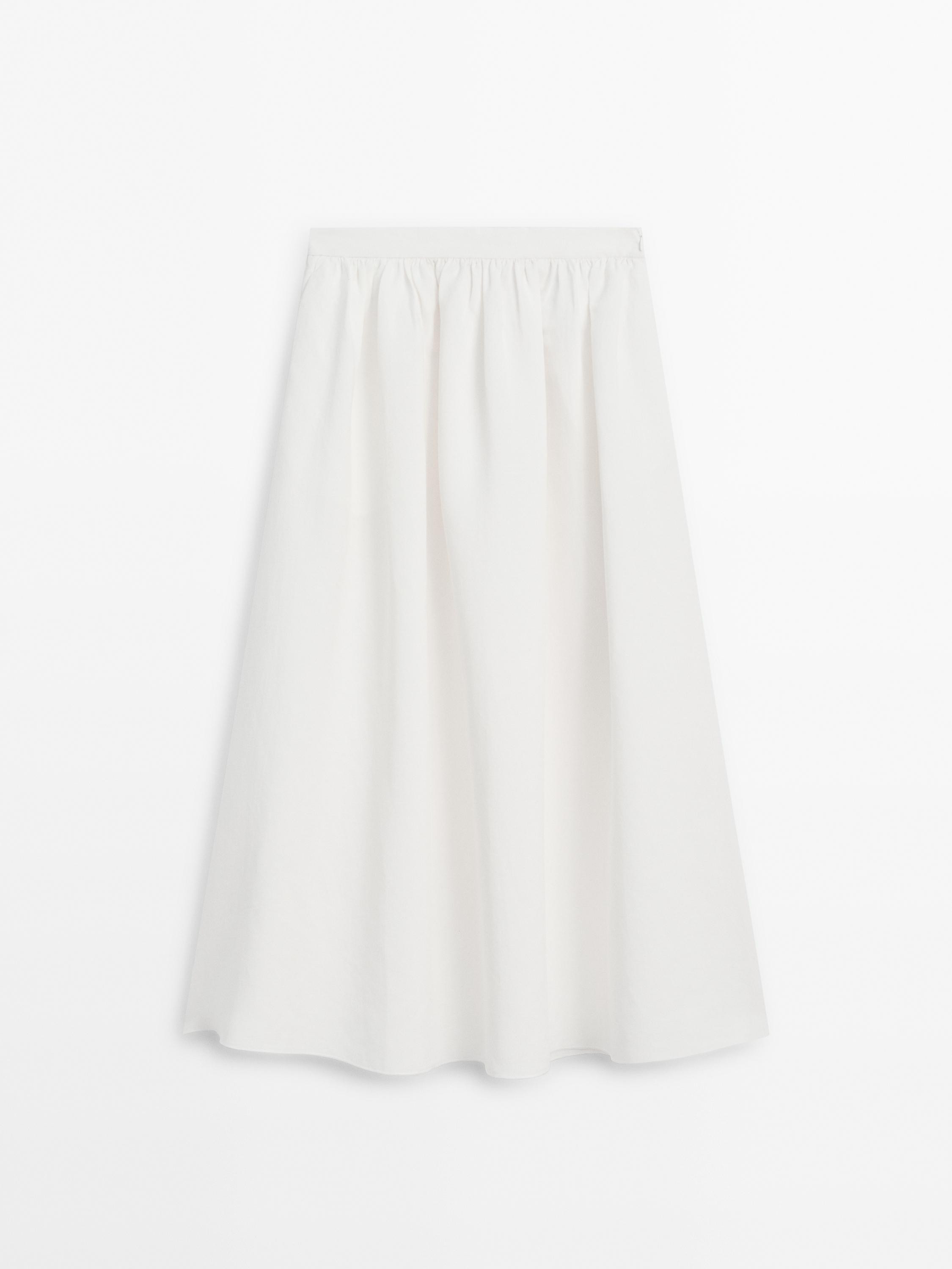 Flounce linen blend midi skirt | Massimo Dutti US