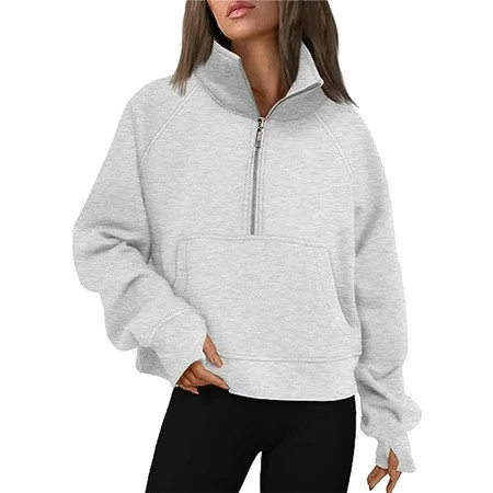 adviicd Scoop Sweatshirt for Women Womens Sweatshirts Half Zip Cropped Pullover Quarter Zipper Hoodies Fall outfits Clothes Thumb Hole (Grey,XL) | Walmart (US)