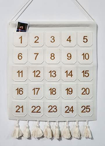 Felt Advent Calendar with Pockets (16\u201d x 20\u201d), Cream Christmas Calendar Countdown - Gol... | Amazon (US)