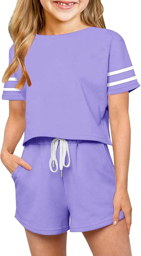 Haloumoning Girls 2 Piece Outfits Summer Crop Tops and Shorts Set | Amazon (US)