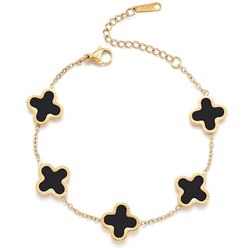 TICVRSS 18K Gold Plated Clover Bracelet for Women Adjustable Cute Fashion Simple Black Bracelet Lucky Bracelets Jewelry Gifts Trendy for Women | Amazon (US)