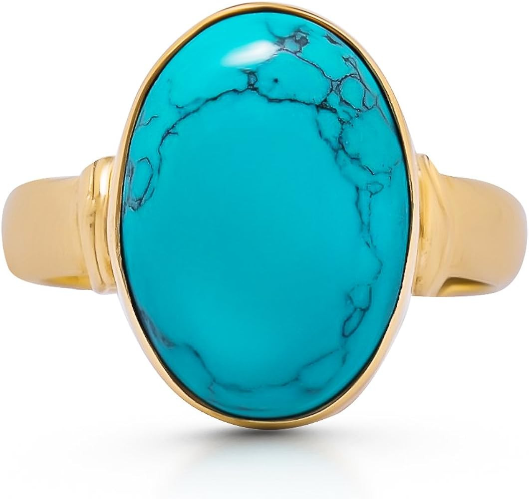 14K Gold Plated Synthetic Turquoise Ethnic Ring Vintage Gipsy Boho Chic US Size 6 7 8 9 | Amazon (US)