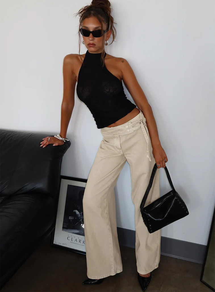 Boxie Mid Rise Wide Leg Jeans Cream | Princess Polly US