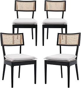 Rattan Farmhouse Dining Chairs Set of 4, Linen French Country Dining Chairs with Hollow Back, Dou... | Amazon (US)