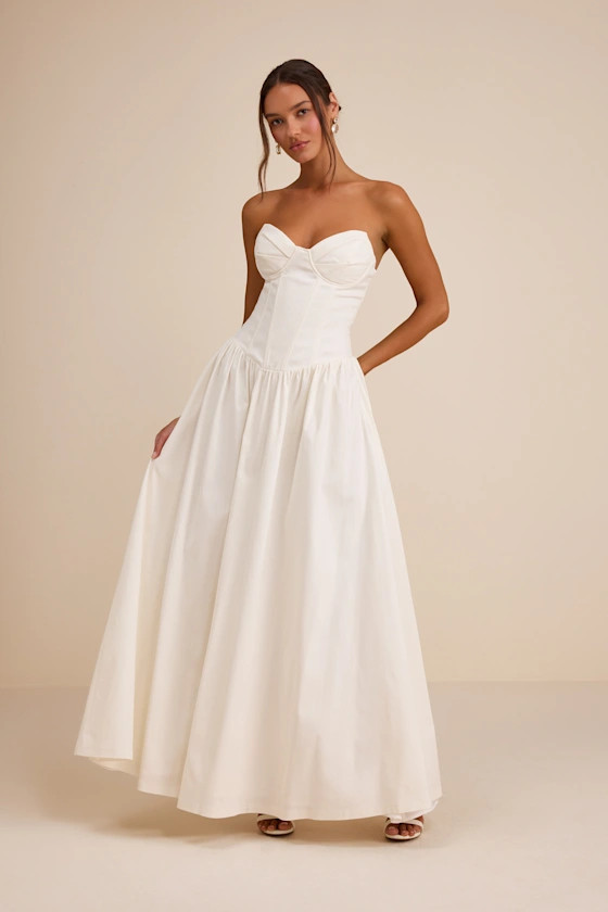 Almeria White Strapless Lace-Up Maxi Dress | Lulus