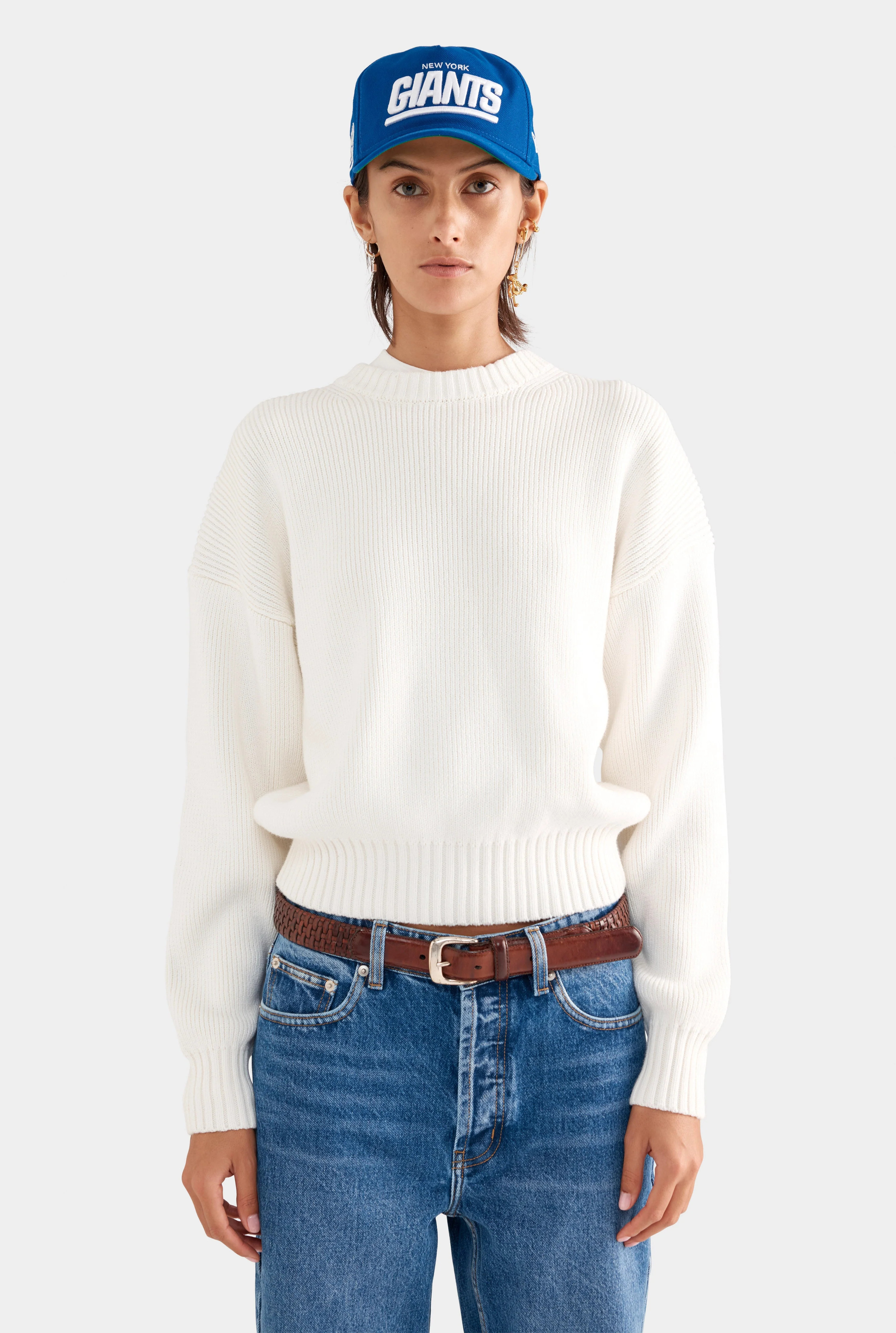 Womens Cotton Knit Sweater in White | Venroy | Venroy AU