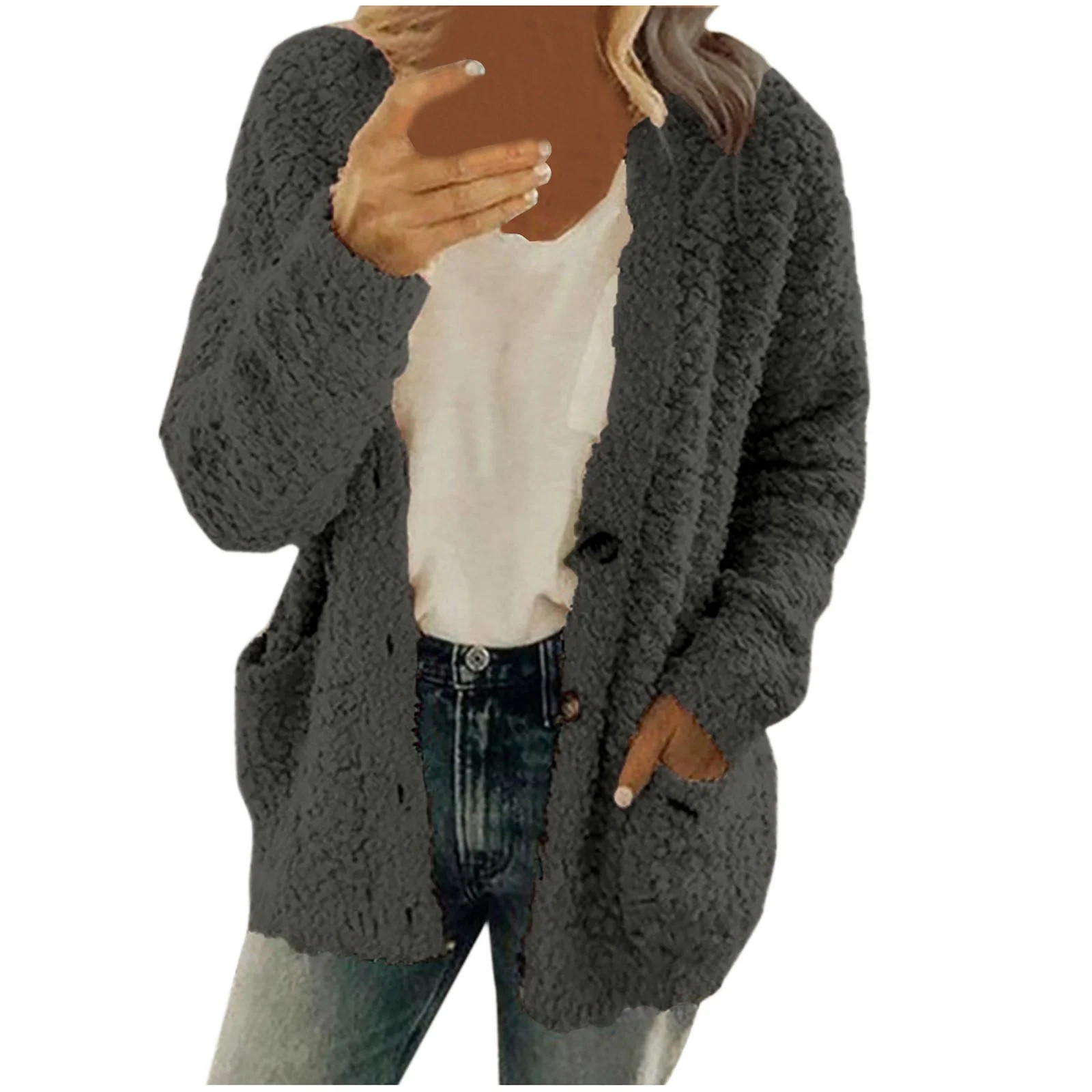 Leadmall Women Cardigan Sweaters Women Casual Plush Sweater Open Front Button Down Cardigan Long ... | Walmart (US)