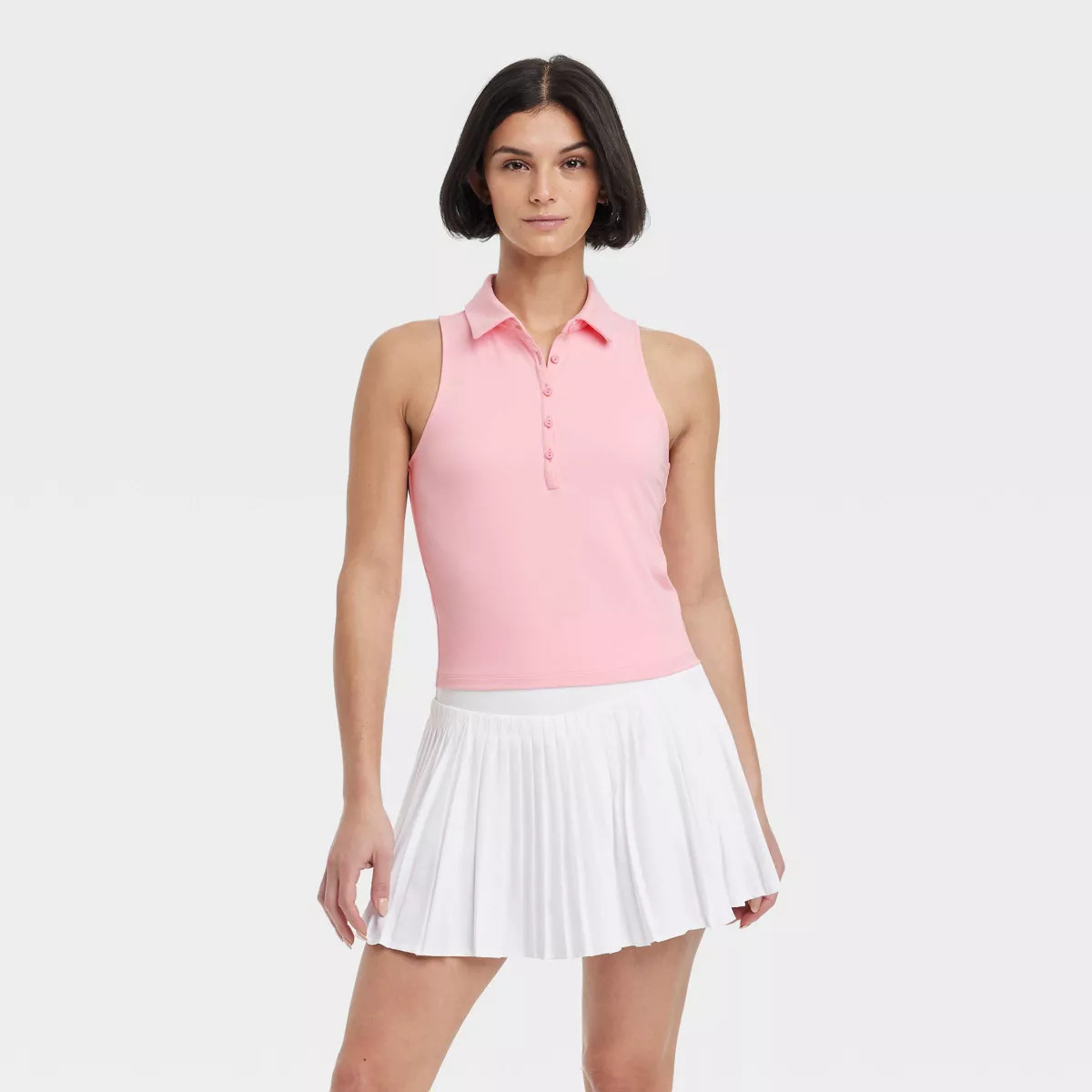 Women's Polo Tank Top - All In Motion™ White M: Recycled Polyester, Spandex, UPF 50+, Moisture ... | Target