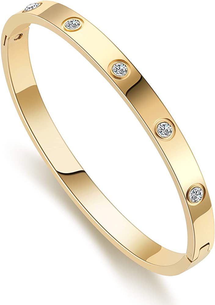 Chrishine Life Love Friendship Bracelet Bangle Gold Rose Gold Silver with Cubic Zirconia Stones Stai | Amazon (US)