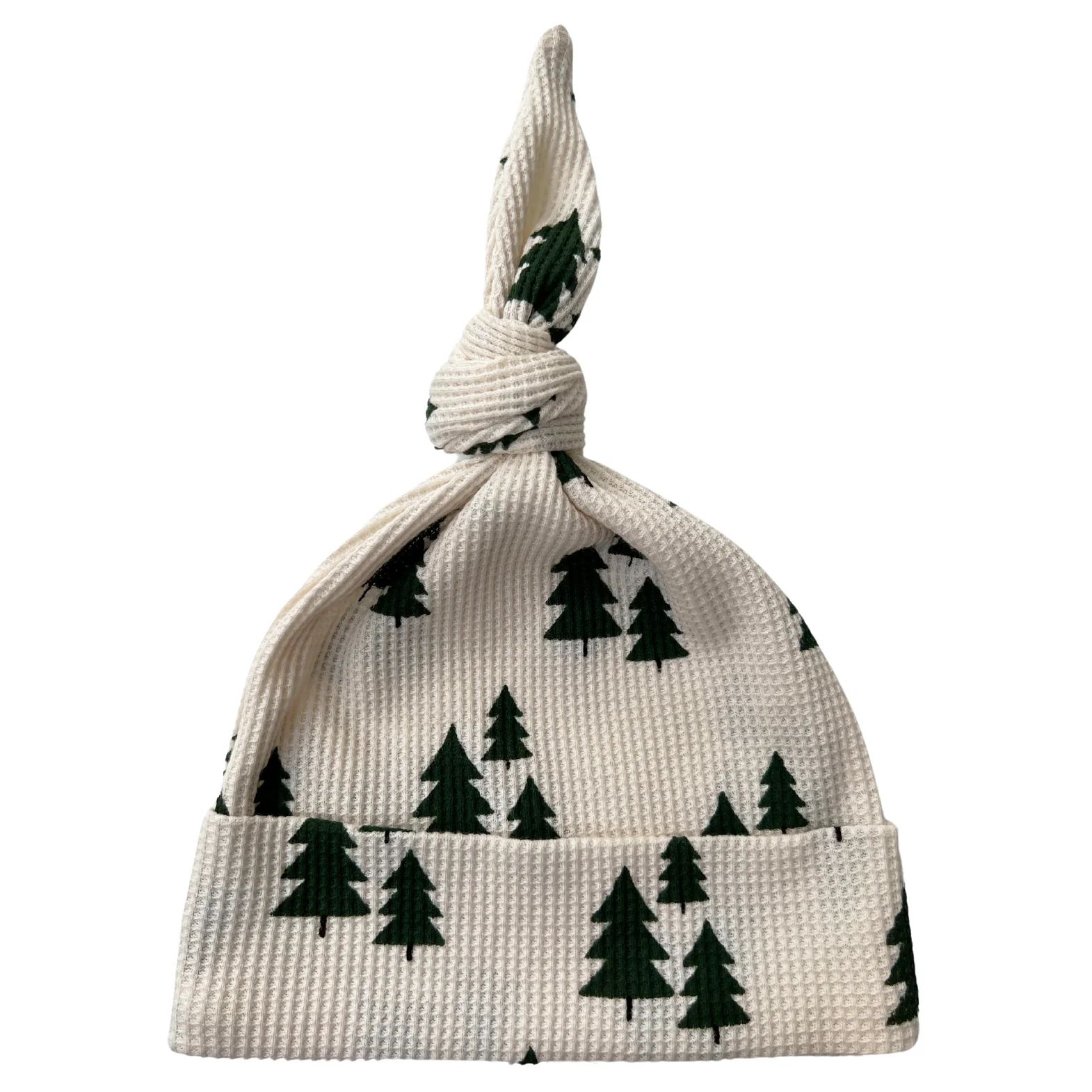 Organic Waffle Knot Beanie, Forest Green Trees | SpearmintLOVE