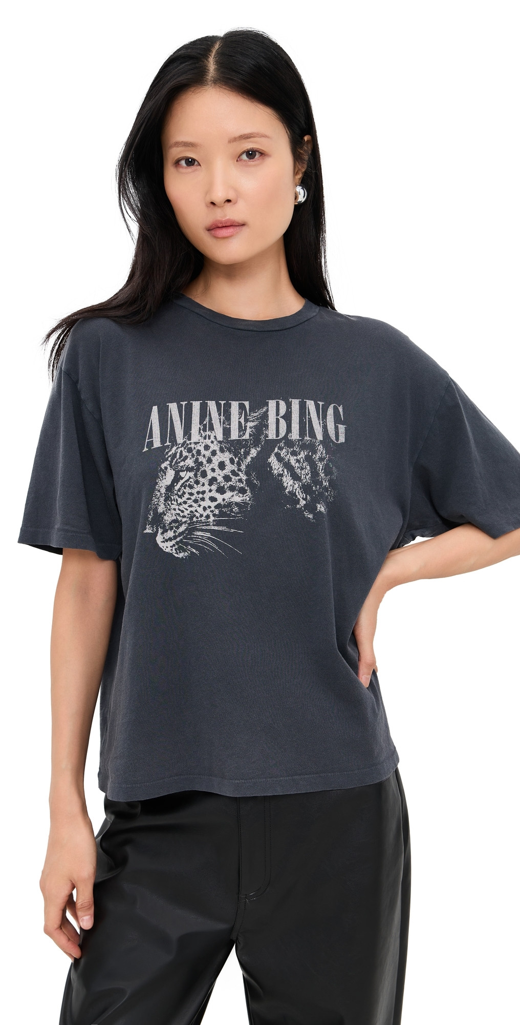 ANINE BING Leopard Cohen Tee Washed Black S | Shopbop