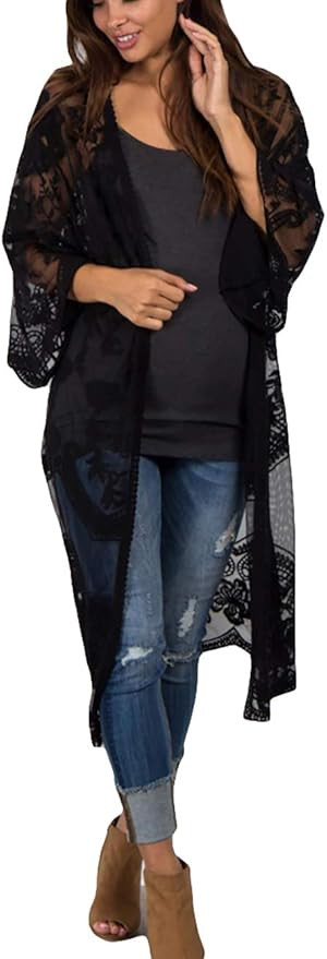 Bsubseach Women Sexy Open Front Beach Cover Up See Through Kimono Cardigan | Amazon (US)