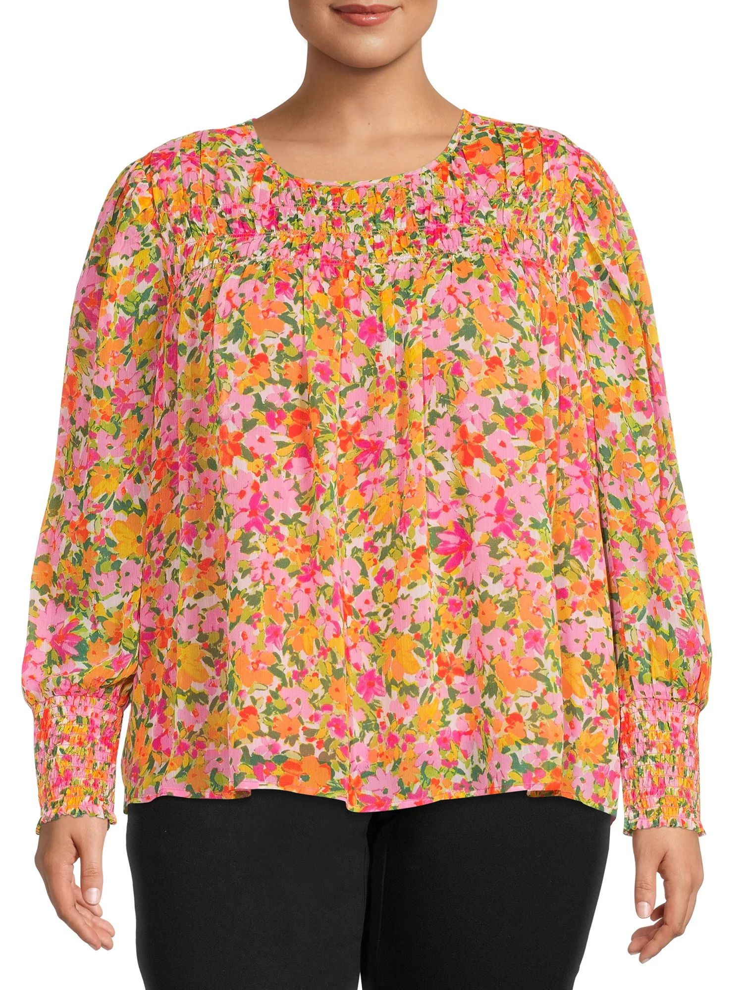 Terra & Sky Women's Plus Size Smocked Chiffon Top | Walmart (US)