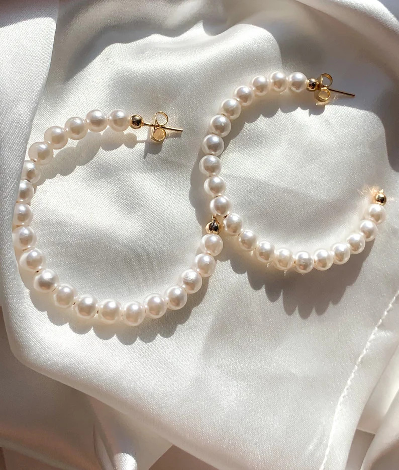 Pear Earrings | Pearl Hoops | Pearl Open Hoops | Pearl Gold Hoop Earrings | Gold Filled Pearl Hoo... | Etsy (US)