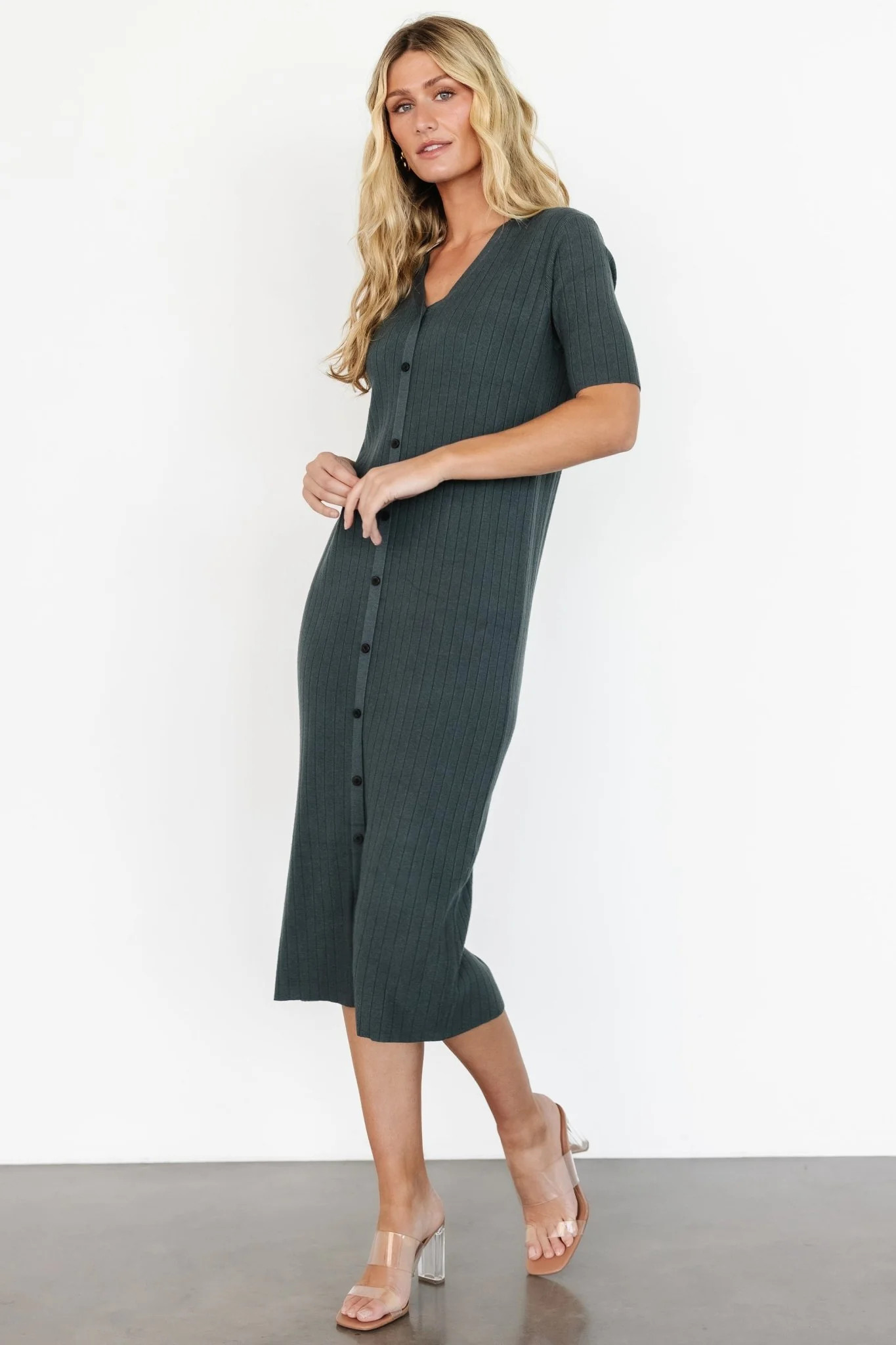 Alicia Ribbed Midi Dress | Dusty Jade | Baltic Born
