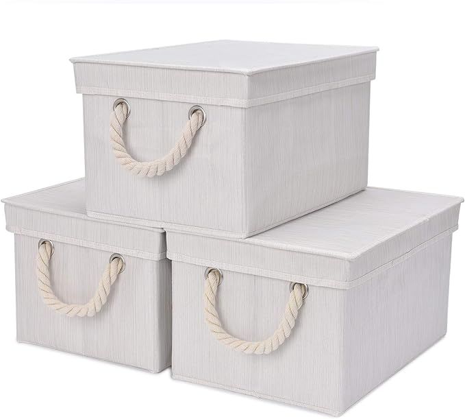 StorageWorks Storage Bins with Lids, Decorative Storage Boxes with Lids and Cotton Rope Handles, ... | Amazon (US)