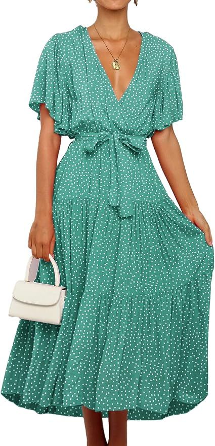 SHIBEVER Chiffon Maxi Dress for Women V Neck Long Dresses with Waist Tie Casual Summer Dresses Fl... | Amazon (US)