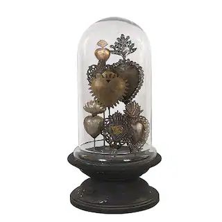 15" Decorative Tin Sacred Hearts on Wood Pedestal with Glass Cloche | Michaels Stores