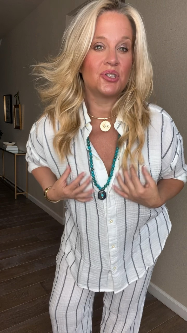 ✨Tap the bell, save and ❤️ for over 40 fashion, midlife style, midsize fashion and luxury looks for less. 

I stopped believing my body was the problem… and started dressing for the body I have now. That is when I found myself again.🤍

These are the 4 pieces I’m reaching for on repeat because they check every Outfit Physics™ box:

✨ The striped two-piece that looks effortlessly polished.
✨ The gorgeous blue button-down that feels like cool air.
✨ The striped tank + gauze pants that never cling.
✨ A Tuckernuck quality  dress that looks luxe for under $35.

Every piece is:
✔️ Belly-friendly
✔️ Heat-approved
✔️ Comfortable without looking casual
✔️ Easy to mix and match all summer

Looking polished in the heat shouldn’t mean feeling uncomfortable. The right pieces skim instead of cling, create balance, and help you feel like yourself again.

Comment SUMMER and I’ll send every link before they’re gone. 🤍

1. White strip button M (size down if in between sizes.) 2. Stripe pants L (size up if in between sizes.) 3. Blue button down M (size down if in between sizes.) 4. White gaze pants L (size up if in between sizes.) 5. Blue Polo dress L (size up if in between sizes.) 

👑 Helping you look good, feel good with Outfit Physics™.

#midlifestyle #over40fashion #over50style #midsizefashion #bellyfriendly

Comment SHOP below to receive a DM with the link to this post on my LTK ⬇ https://liketk.it/6hk10

#LTKOver40 #LTKMidsize #LTKPlusSize
