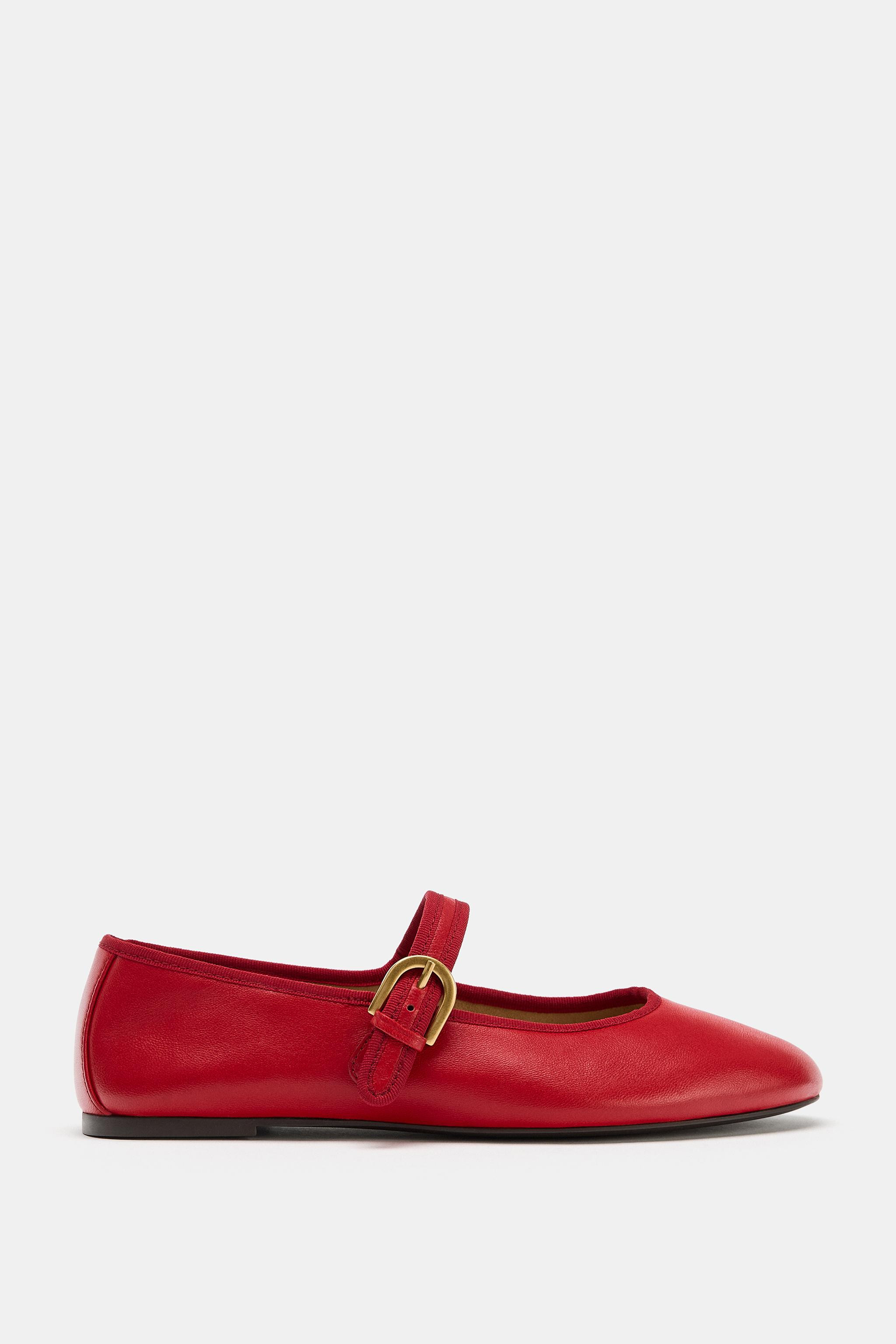 FLAT LEATHER BALLET FLATS | Zara US