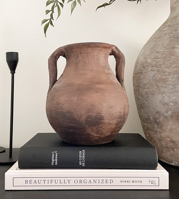 Brown Rustic Vase With Handles Artisan Brown Vase Aged Vase - Etsy | Etsy (US)