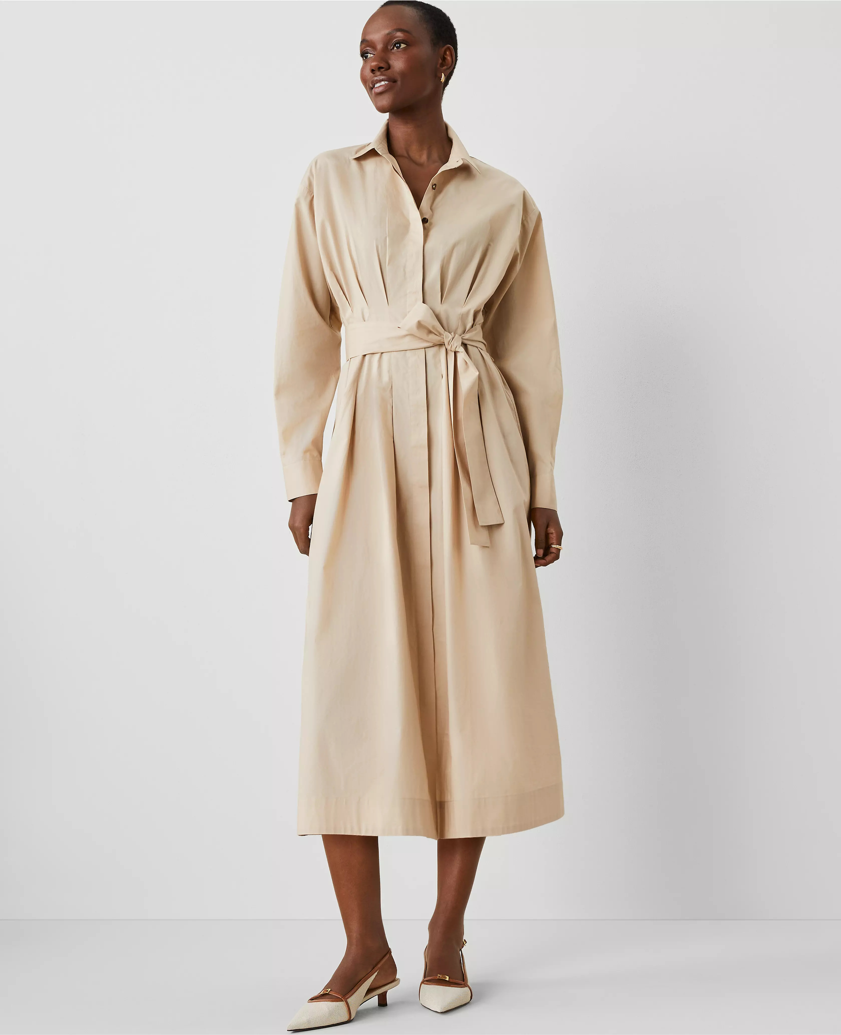 Petite Pleated Midi Shirtdress | Ann Taylor