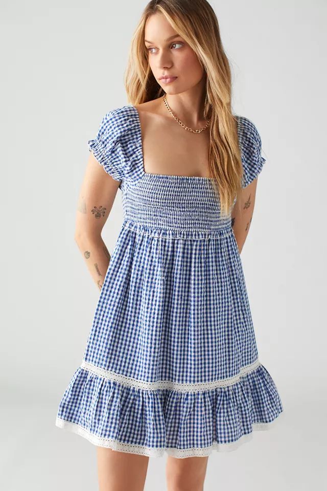 UO Marseille Gingham Smocked Mini Dress | Urban Outfitters (US and RoW)
