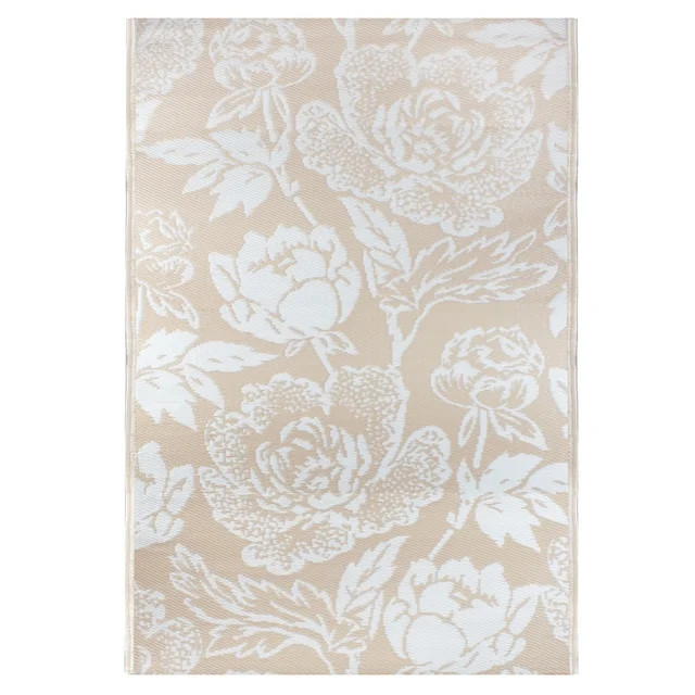 4' x 6' Pink Beige and White Floral Rectangular Outdoor Area Rug | Walmart (US)