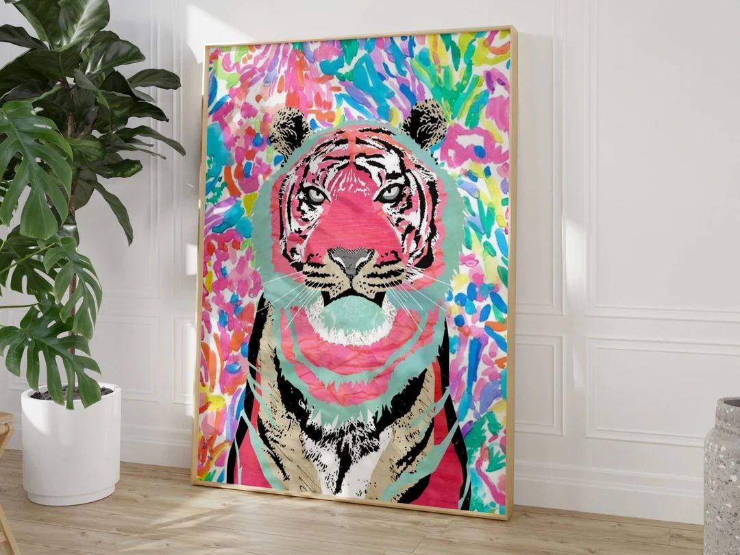 Preppy Tiger Print Preppy Room Decor Trendy Wall Art Cheetah Tiger Print Abstract Wall Art Pink R... | Etsy (US)