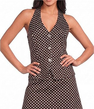 Lucy Paris Lea Polka Dot Halter V-Neck Sleeveless Coordinating Vest Top -  S | Dillard's