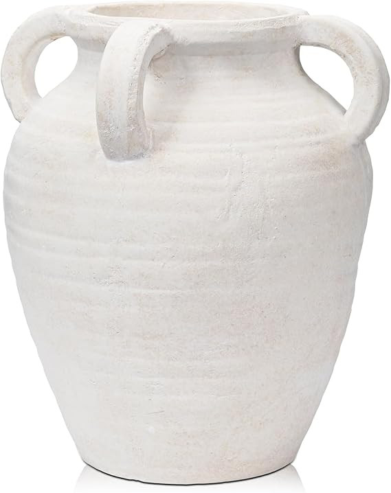 Handcrafted Flower Vase, 9.8" Tall Terracotta Vase, Vintage White Ceramic Vase, Rustic Antique De... | Amazon (US)