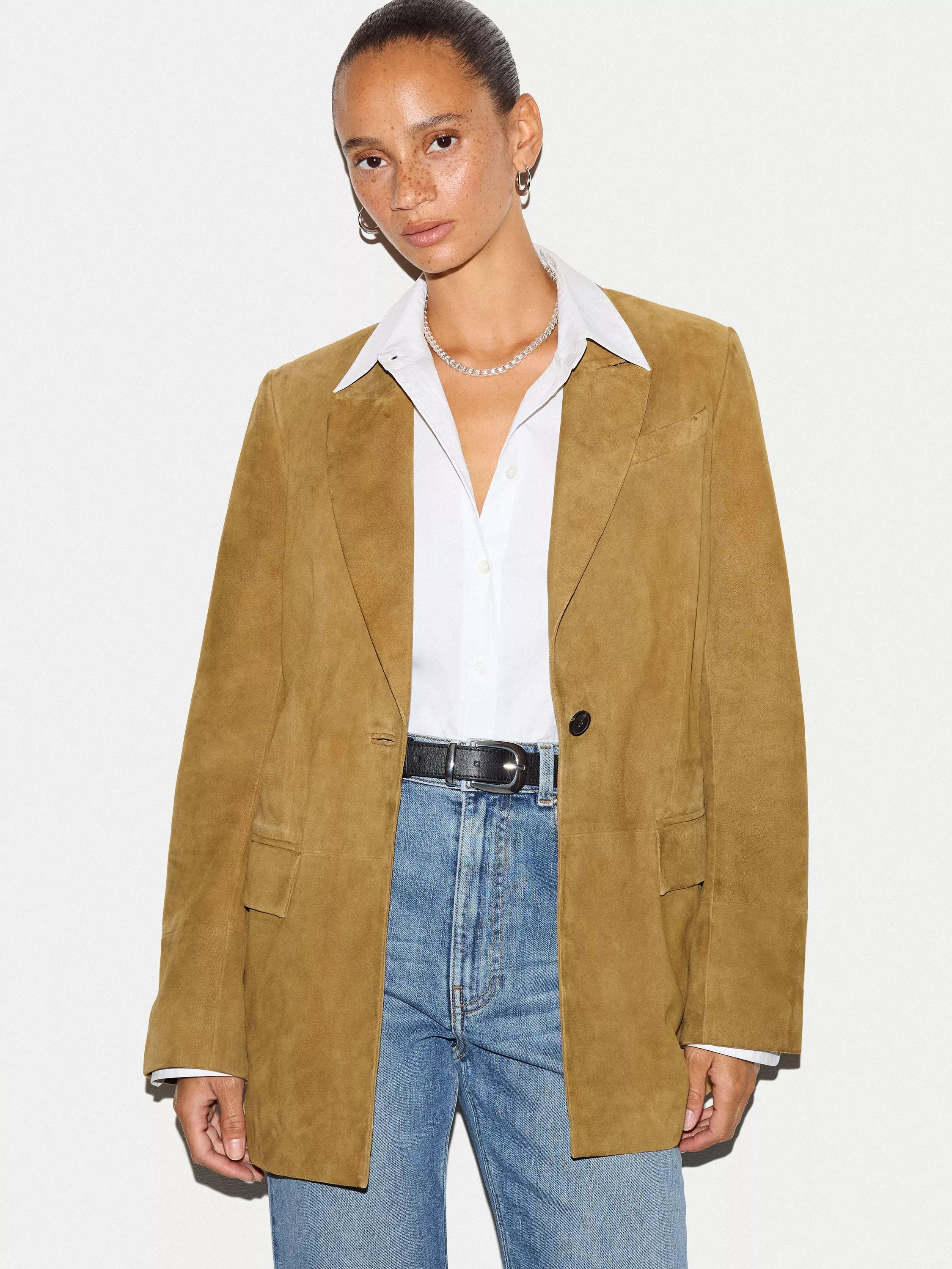 Suede Tailored Jacket, Khaki | John Lewis (UK)
