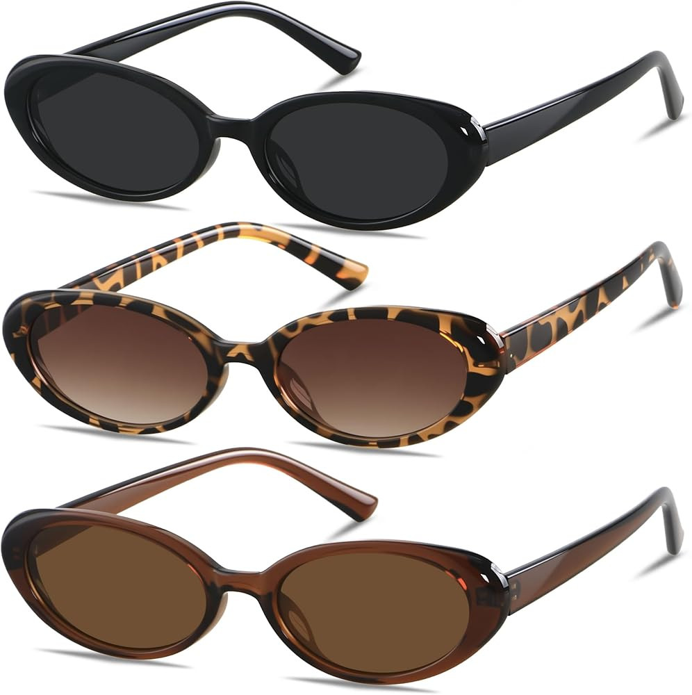 LYZOIT Retro Oval Sunglasses Womens Vintage 90s Chic Small Fashion Round Sun Glasses | Amazon (US)