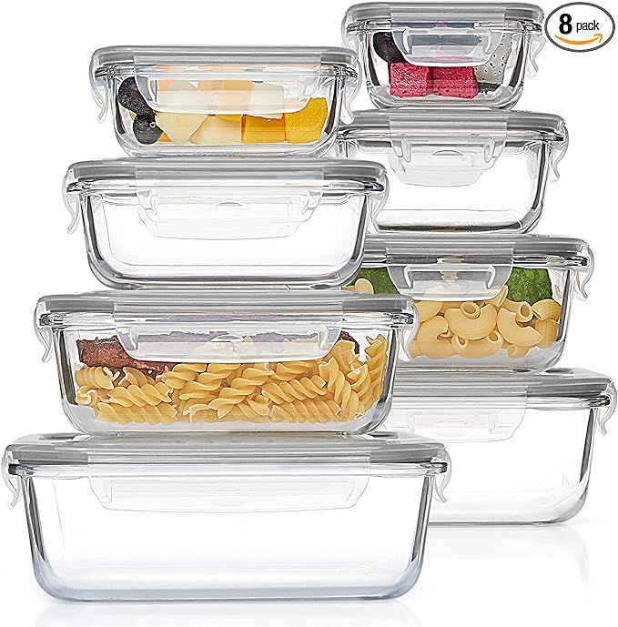 Vtopmart 16 Pieces Glass Containers Set for Food Storage with Airtight Lids, Meal Prep Container ... | Amazon (US)