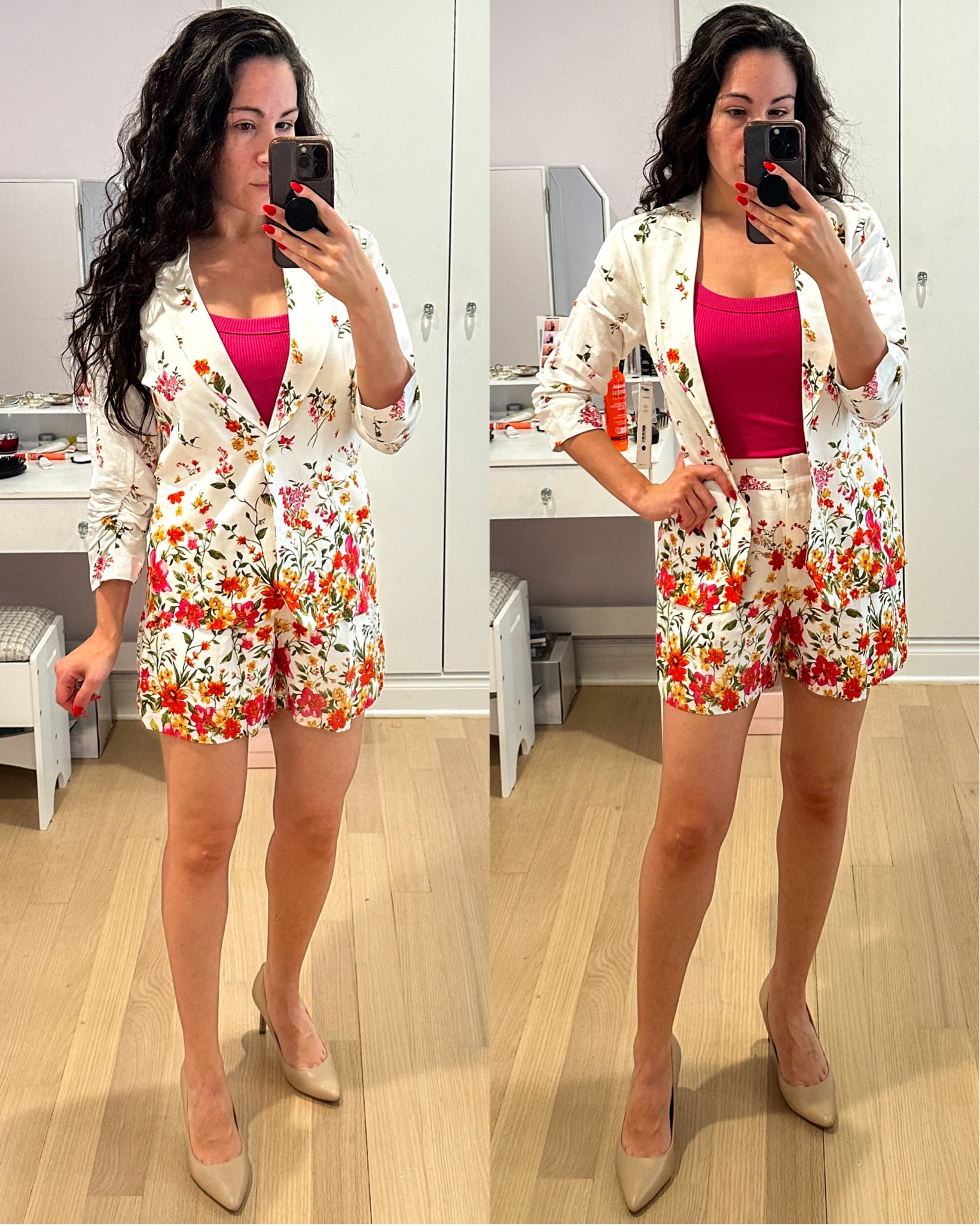 Love this blazer and shorts set for any season. I added a bright pink tank to match the flowers. Currently on sale and great for a shower, girls brunch, date night, or work event. 

#LTKWorkwear #LTKFindsUnder100 #LTKSeasonal