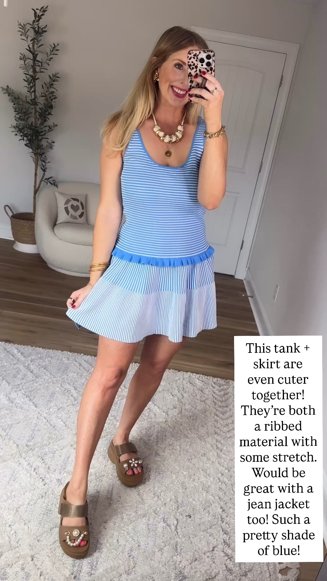 Walmart try on, Walmart outfit, Walmart fashion, blue striped tank, ruffle tank, sweater skirt 

#LTKootd #LTKmomlife