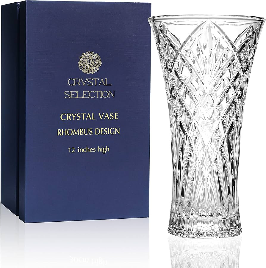 Crystal Clear Crystal Vase,, 12inch high, for Flowers & Decor, Rhombus Design, Lovely Nice Shiny ... | Amazon (US)