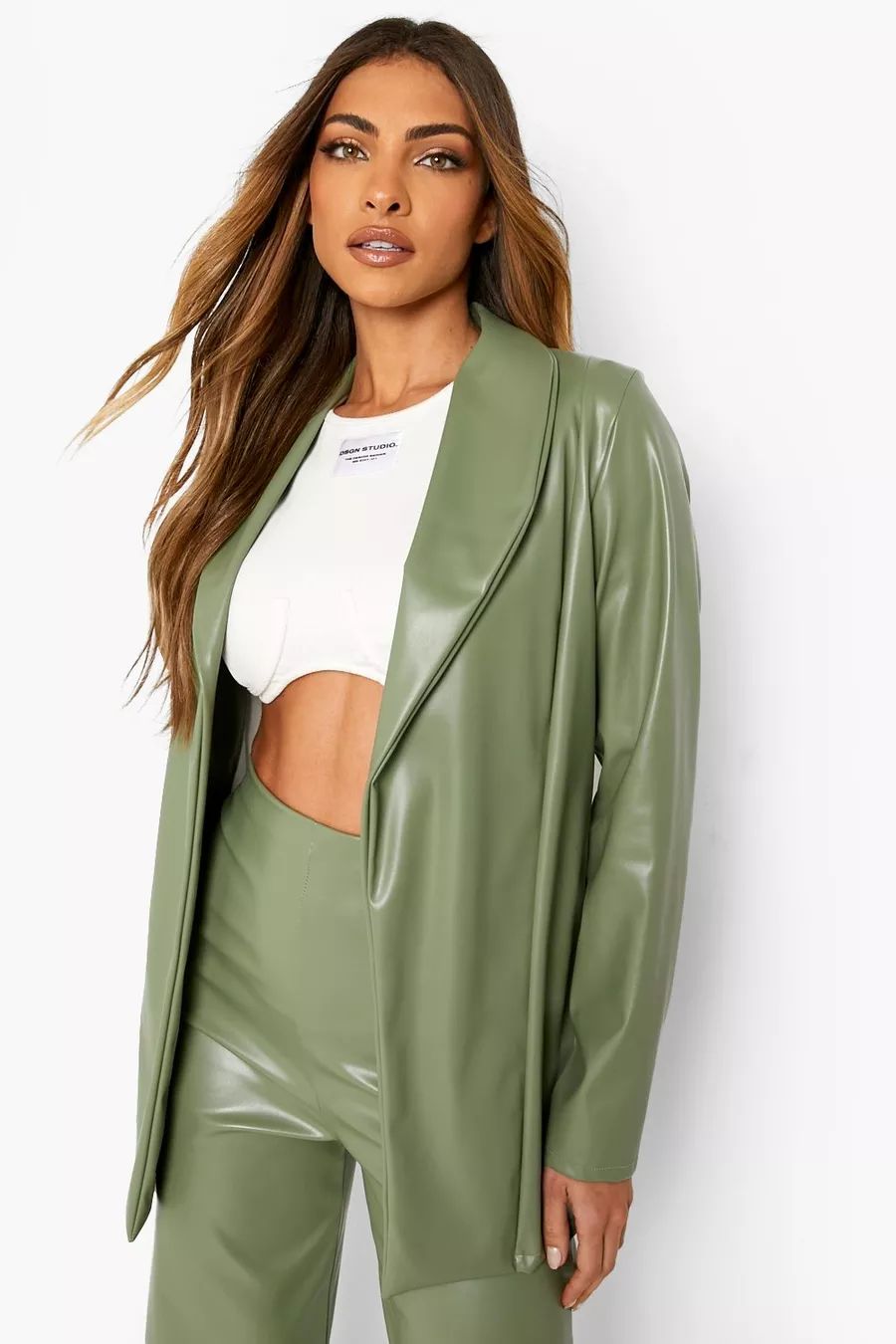 Mix & Match Faux Leather Fitted Blazer | boohoo (US & Canada)