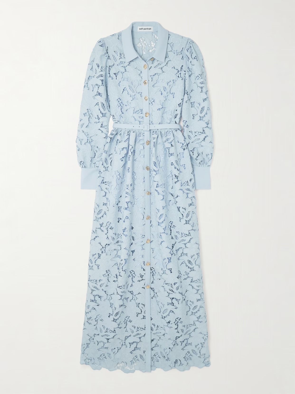 Self-Portrait - Belted Corded Lace Maxi Dress - Blue | NET-A-PORTER (US)