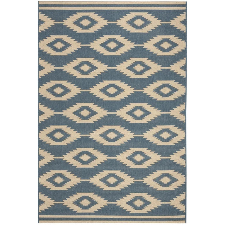 SAFAVIEH Beach House Vasiliki Geometric Indoor/Outdoor Area Rug, Cream/Blue, 3' x 5' | Walmart (US)