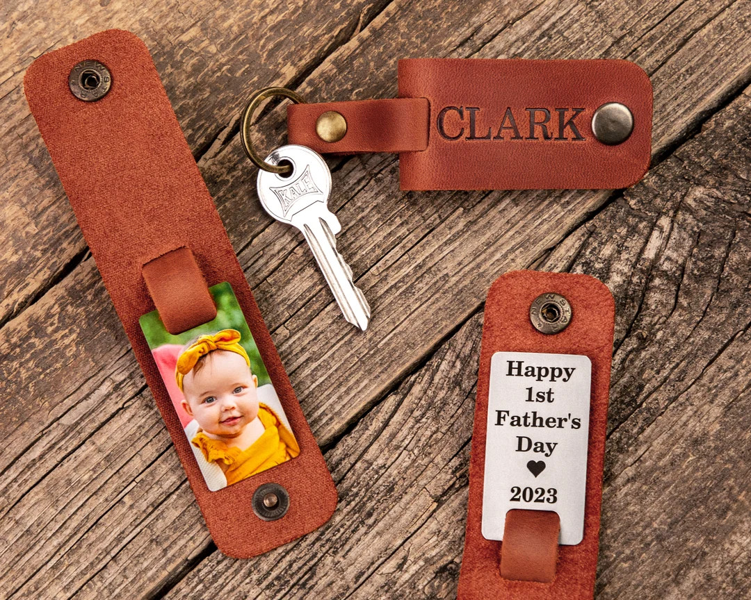 First Time Dad Gift Leather Photo Keychain Personalized - Etsy | Etsy (US)
