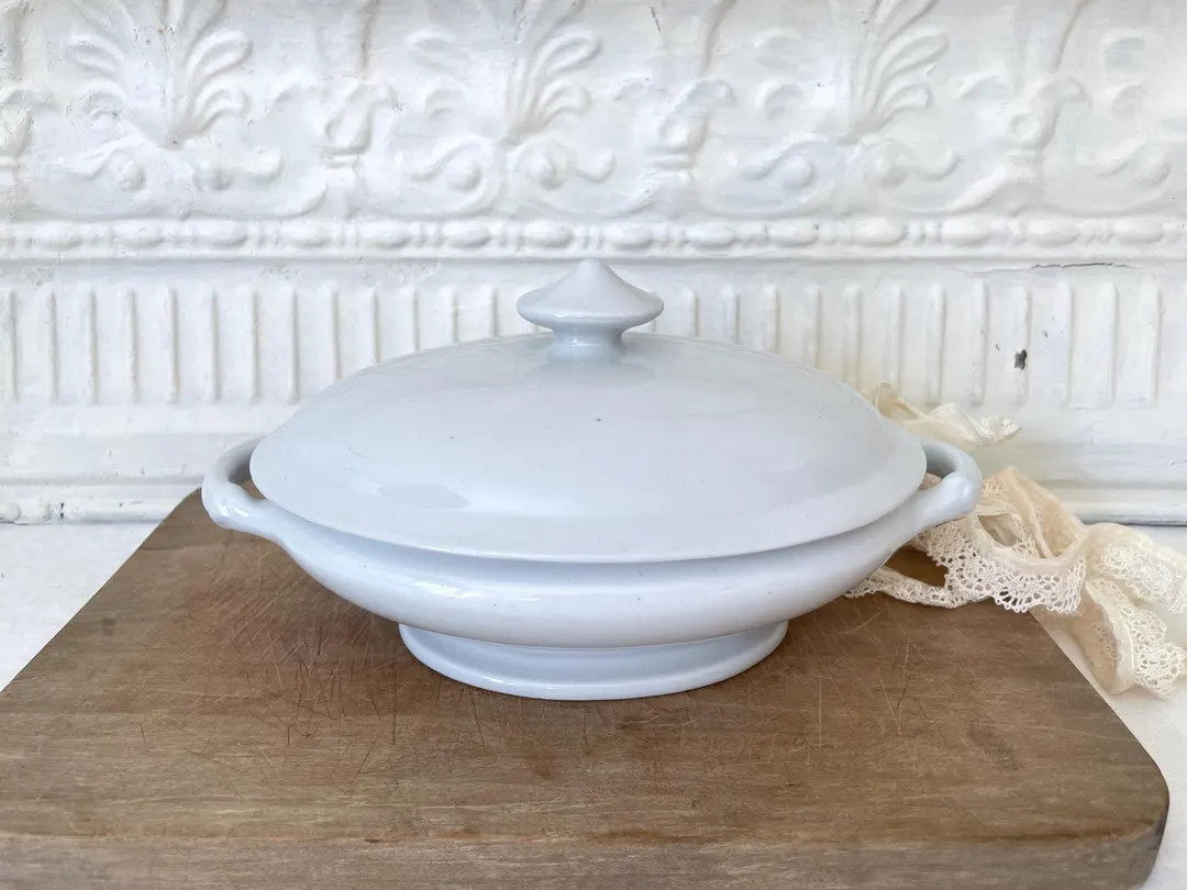 White Ironstone Tureen Serving Dish With Lid 10 1/4 Inches Long 1900 Century Ironstone Serving Di... | Etsy (US)