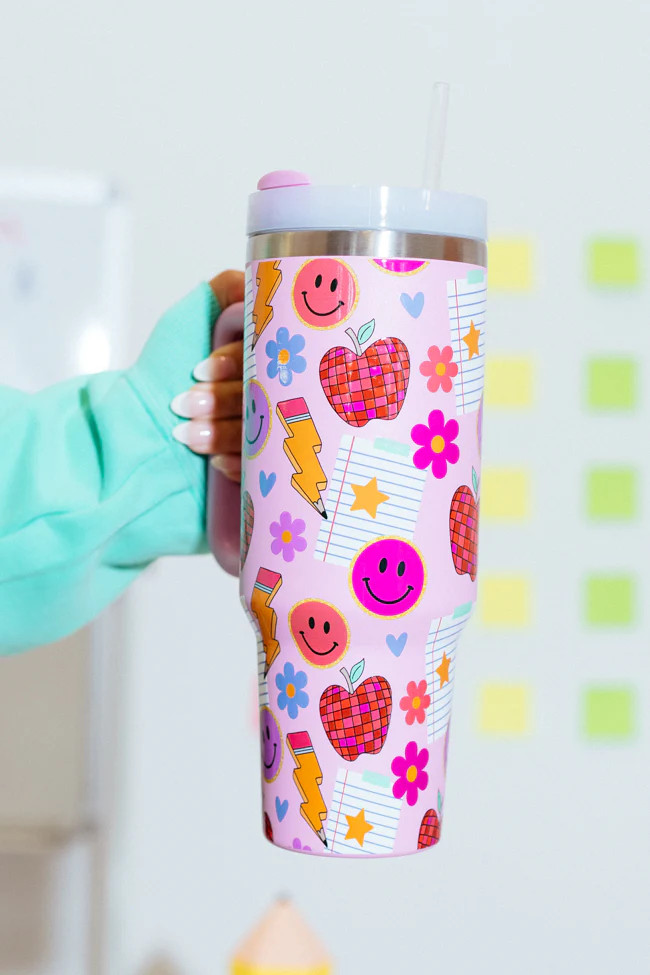 Sippin' Pretty In Too Cool For School 40 oz Drink Tumbler With Lid And Straw | Pink Lily