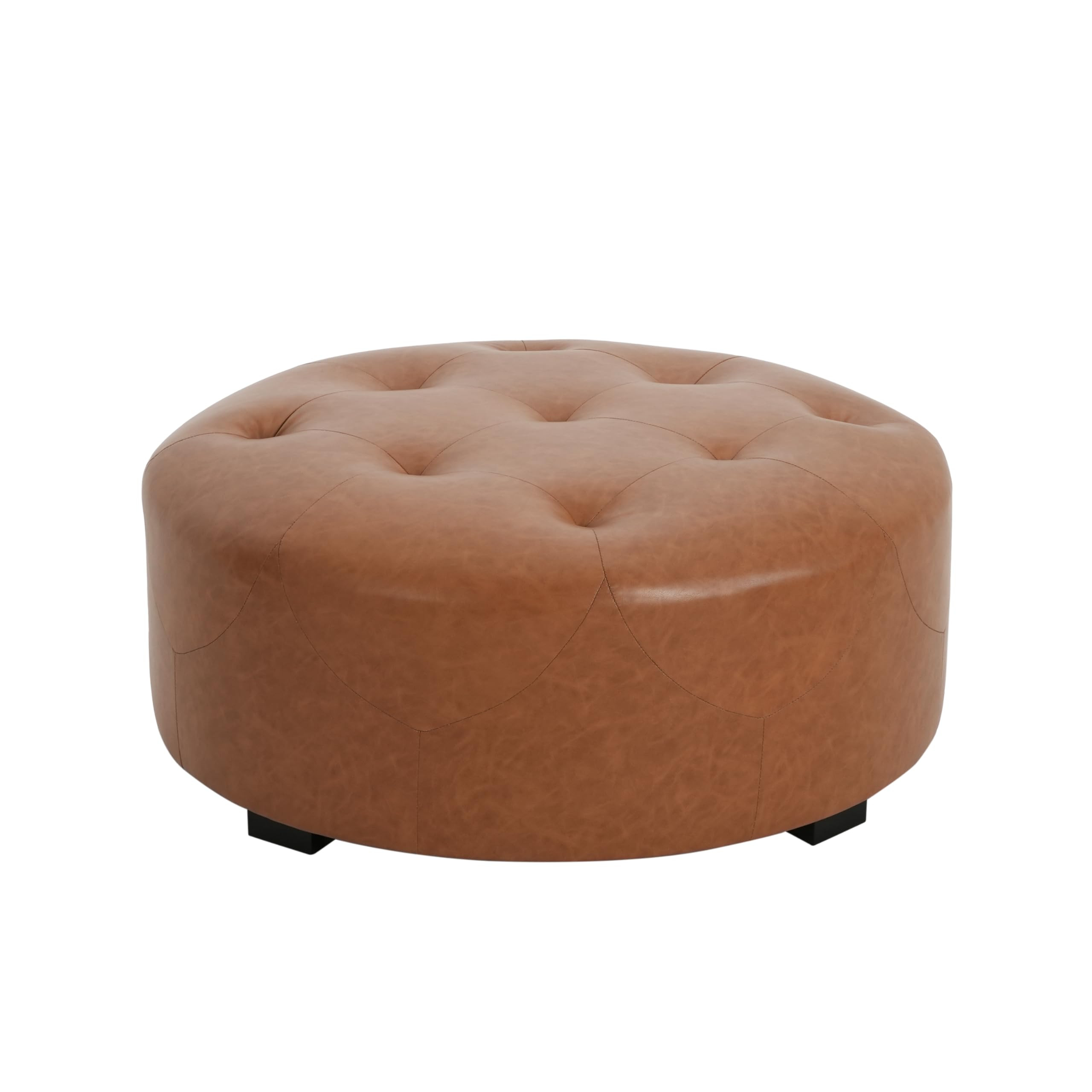 Merax Upholstered Button Tufted Round PU Ottoman, Modern Sofa Foot Rest Faux Leather Extra Seat, ... | Amazon (US)