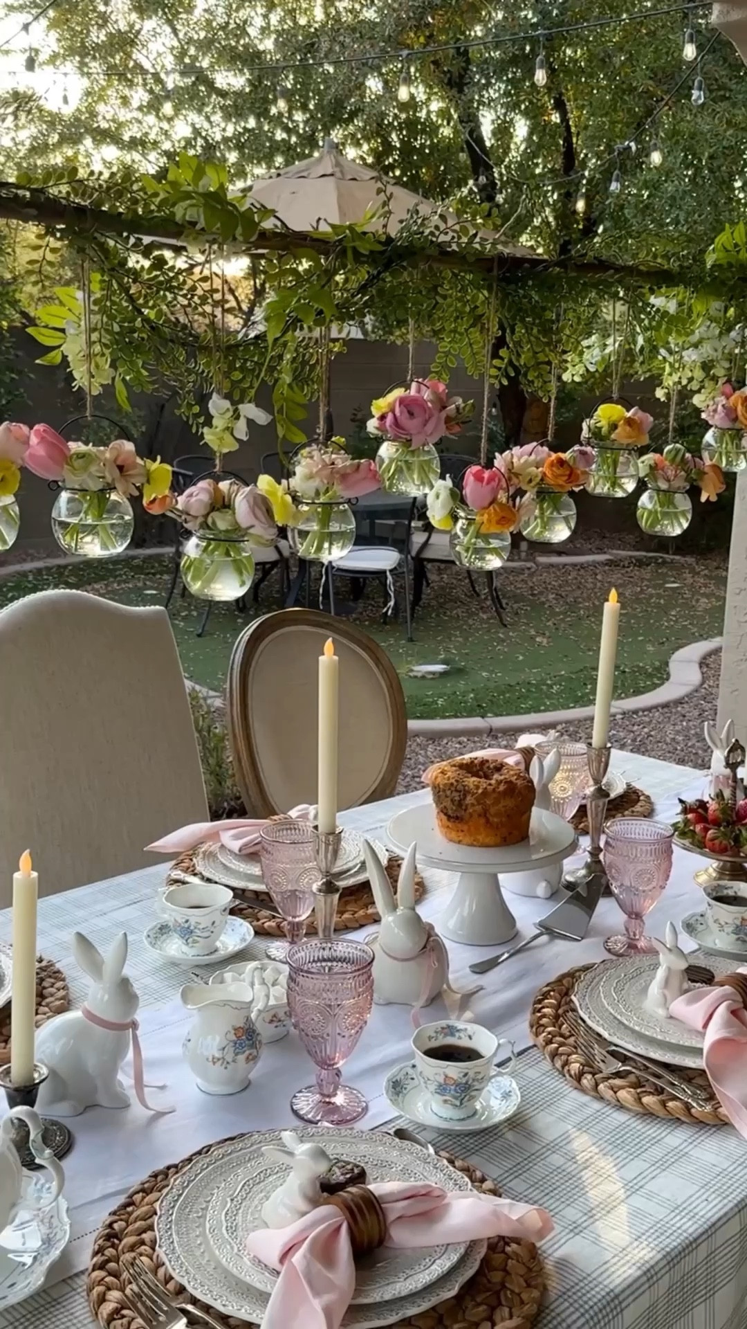 Easter Table Rod tablescape 🐇🌸🍃

Notes: my garland and my exact hanging jars are no longer available, but I’ve included other hanging jars (that I personally own) as well as other similar options for both the garland and the jars.

Tablescape, table rod, hanging jars, Easter table, spring table 