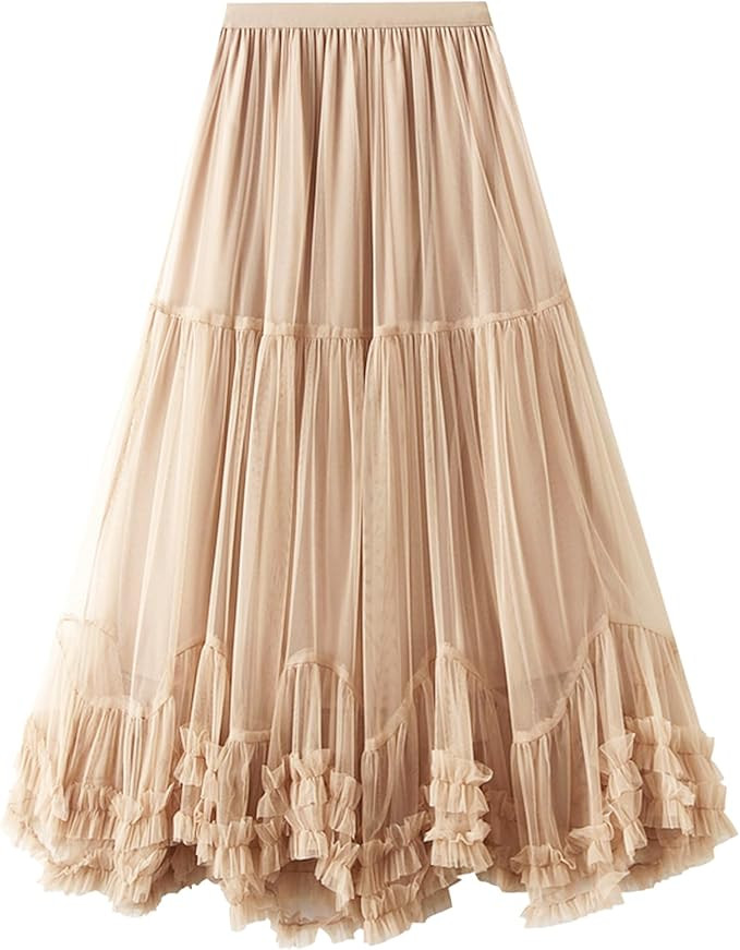 Flygo Women's Maxi Tulle Skirt Long Tiered A Line Mesh Tutu Fairy High Elastic Waist Pleated Laye... | Amazon (US)