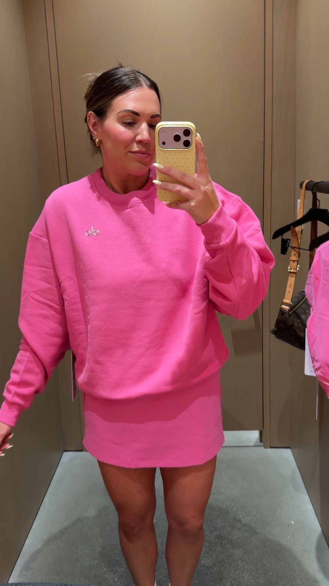 curvy midsize Alo Paradise Pink look! wearing size large in tank top and skort 💕 and size medium in pullover (runs big!)

#LTKActive #LTKSeasonal #LTKMidsize