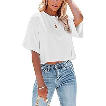 MEROKEETY Womens Summer Short Sleeve Crewneck Crop Tops Casual Solid T-Shirts | Amazon (US)