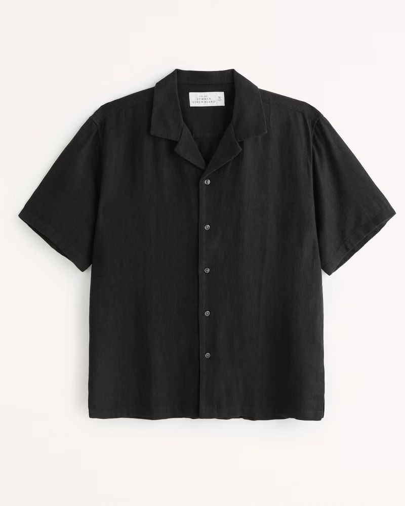 Abercrombie & Fitch Men's Camp Collar Summer Linen-Blend Shirt in Black - Size XS | Abercrombie & Fitch (US)